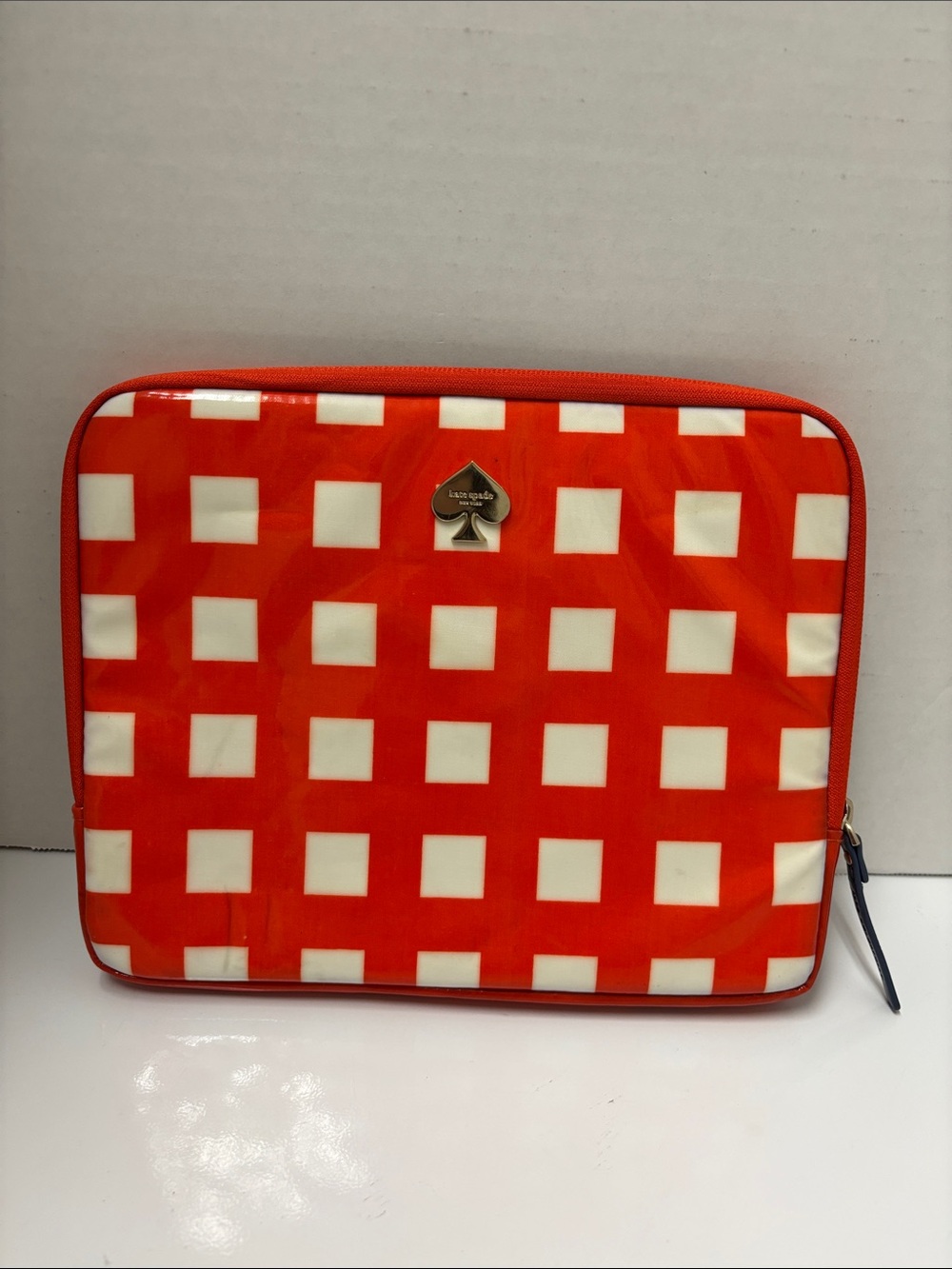 Kate Spade Orange and White Gingham Tablet Sleeve